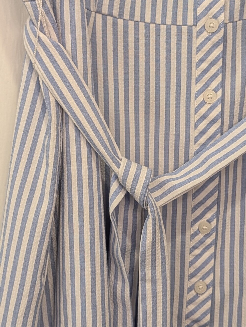 Tommy Hilfiger Seersucker Striped Shirt Dress Belted Sleeveless Size 14 Coatal - Picture 5 of 9